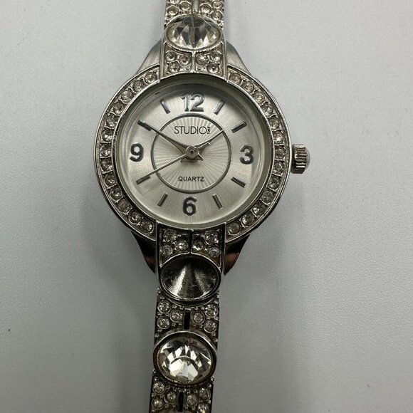 3/$30 Studio Time Watch Women Silver Tone Rhinestone Accent Bracelet  7" - Picture 3 of 15